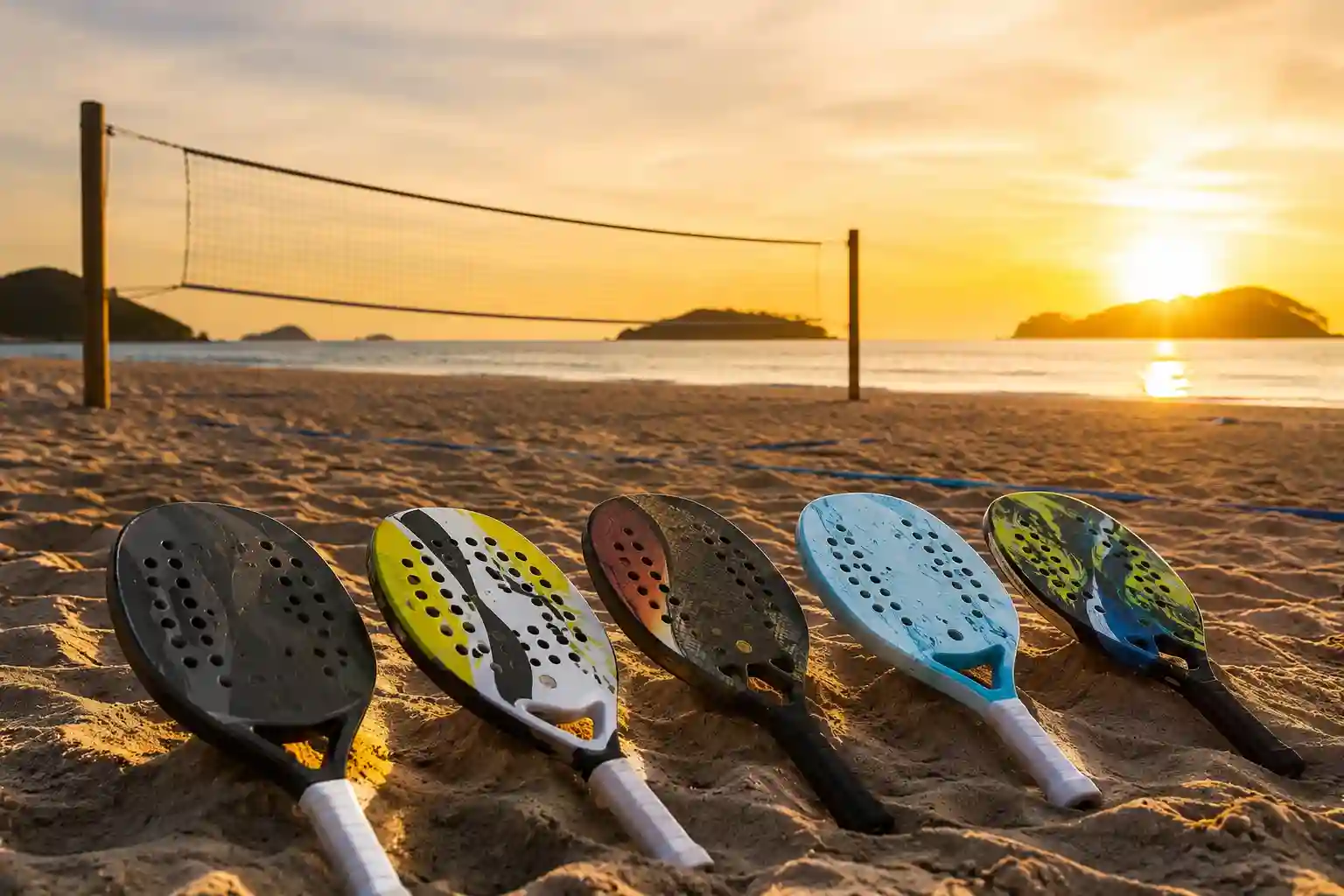 Linha completa de raquetes Shark de beach tennis na areia