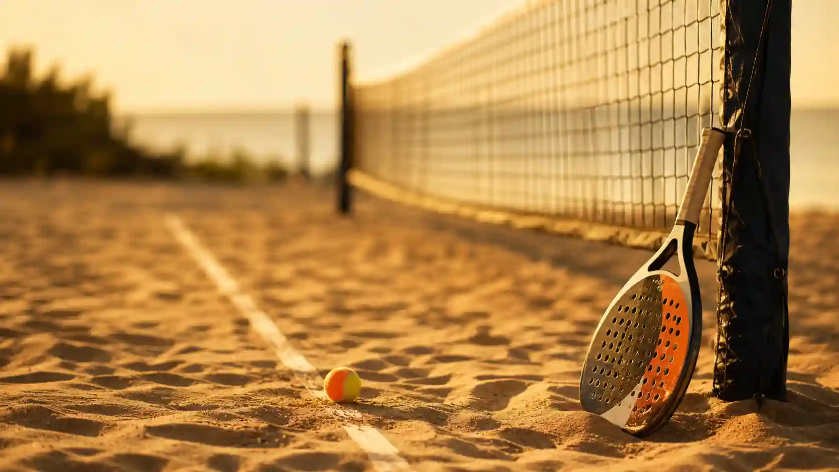 Quadra de beach tennis com placar mostrando tie-break