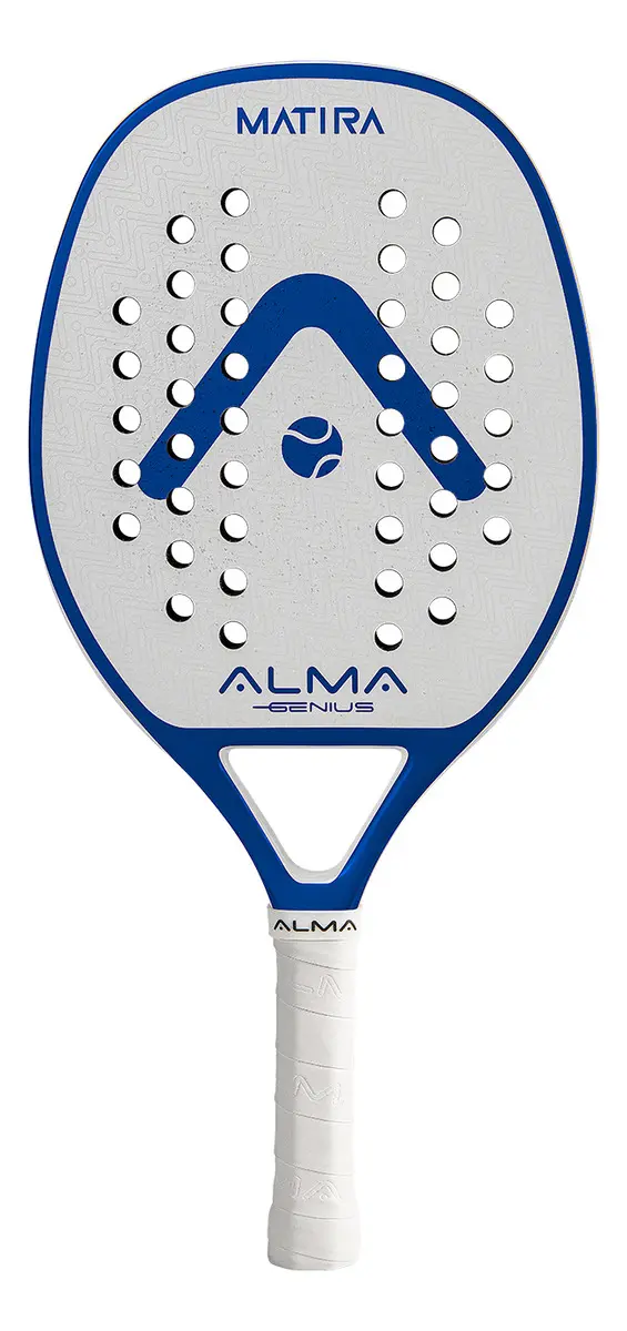 Raquete Alma Genius Matira 1K branca e azul de beach tennis